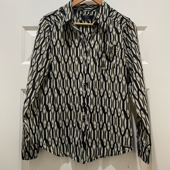 Guess London Sleeve Sheer Button Up Blouse with Roll Tab Sleeves, Large - Picture 2 of 13